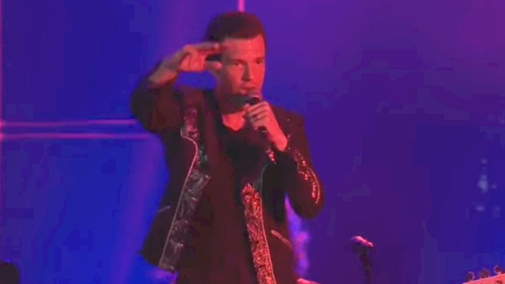 Brandon Flowers durante uma apresentação do The Killers em Las Vegas, nos Estados Unidos, em 2017