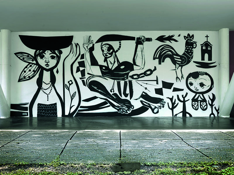 De Fé  Iemanjá, Ogum e Exu retratados por Speto em mural já apagado no Museu Afro Brasil, no Parque Ibirapuera (São Paulo/SP)