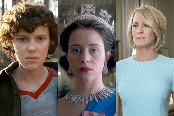 Cenas de Stranger Things, The Crown e House of Cards, séries da Netflix