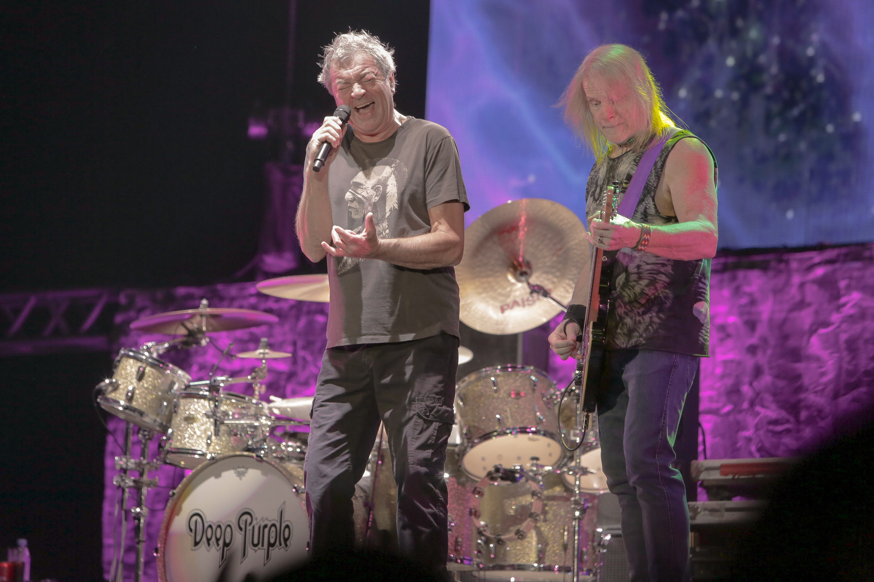 Os músicos da banda Deep Purple no Allianz Parque, durante o festival Solid Rock