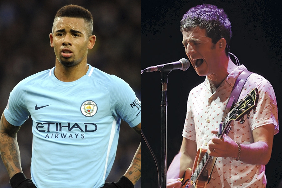 O músico britânico Noel Gallagher e o jogador brasileiro Gabriel Jesus