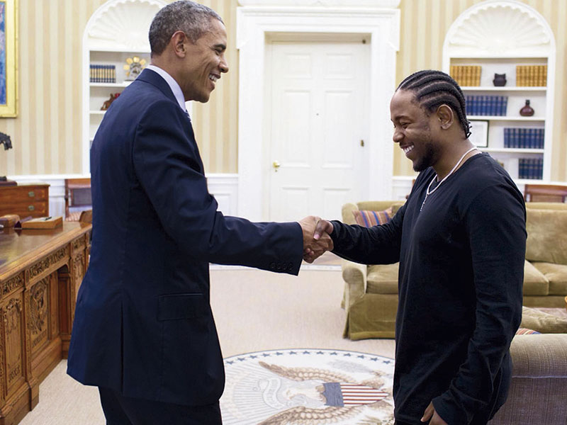 Grandes Parceiros  Kendrick em encontro com o ex-presidente Barack Obama – um fã declarado – em 2015