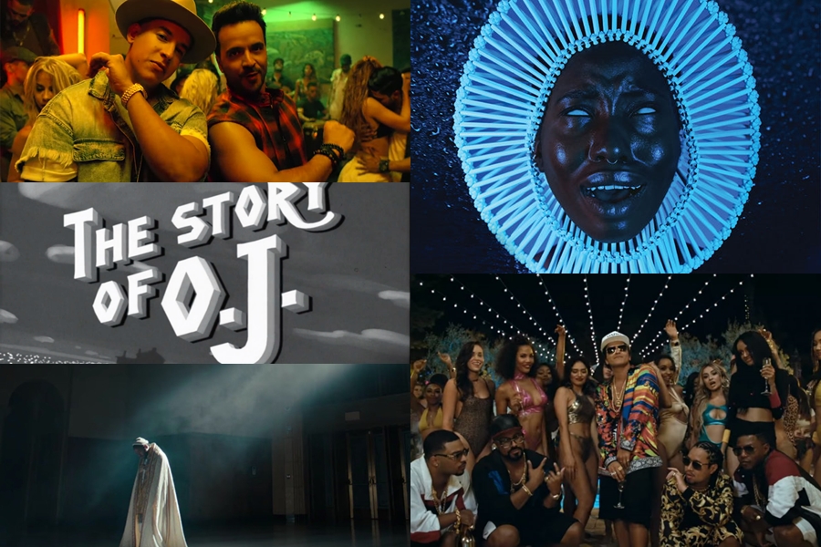 "HUMBLE.", "Redbone", "24K Magic", "The Story Of O.J" e "Despacito (Remix)" são os indicados ao prêmio de Gravação do Ano no Grammy 2018, que acontece no dia 28 de janeiro, em Nova York. Veja os clipes dos concorrentes a seguir.