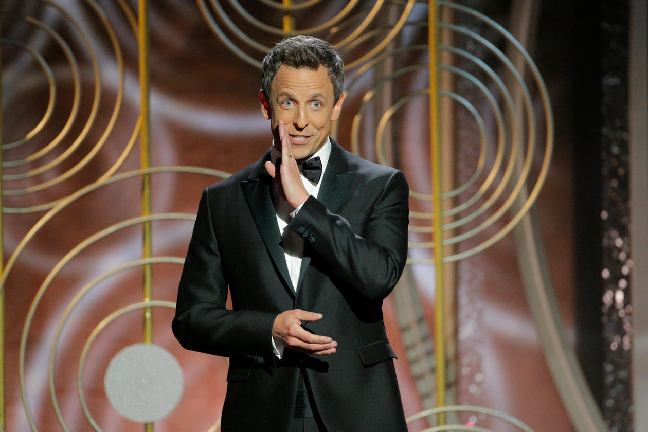 O apresentador do Globo de Ouro 2018, Seth Meyers.