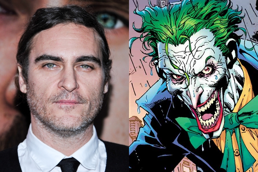 O ator Joaquin Phoenix e o personagem dos quarinhos que ele pode interpretar, o Coringa