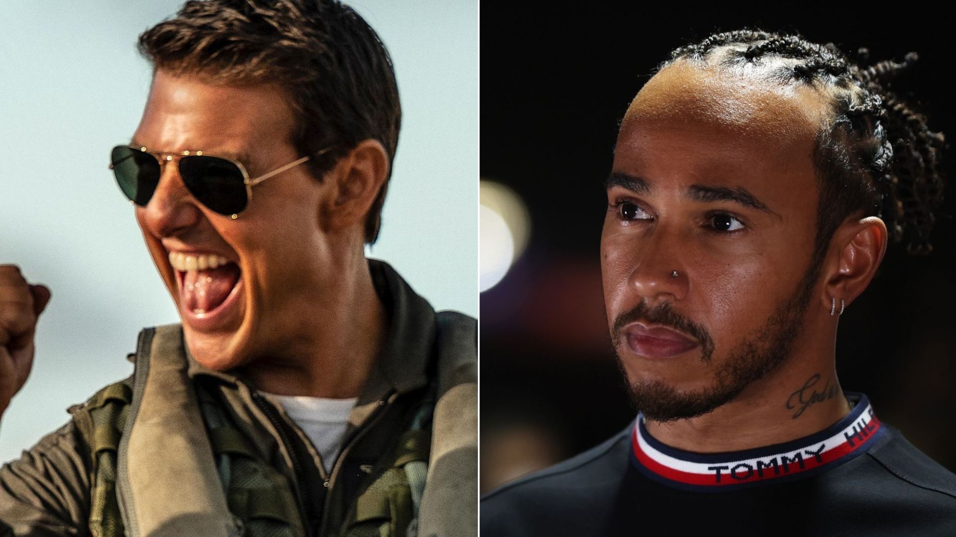 Lewis Hamilton (Foto: Reprodução / Twitter) e Tom Cruise (Foto: Reprodução / Paramount Pictures)