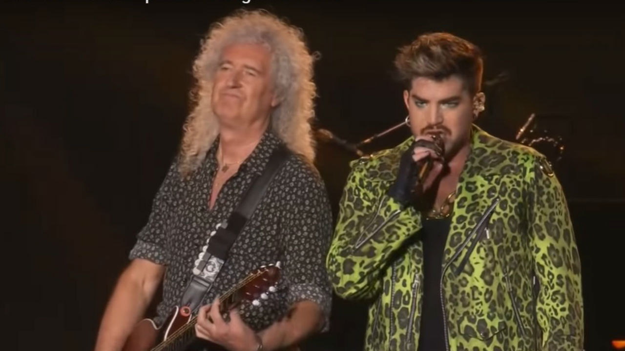 Brian May e Adam Lambert, do Queen.