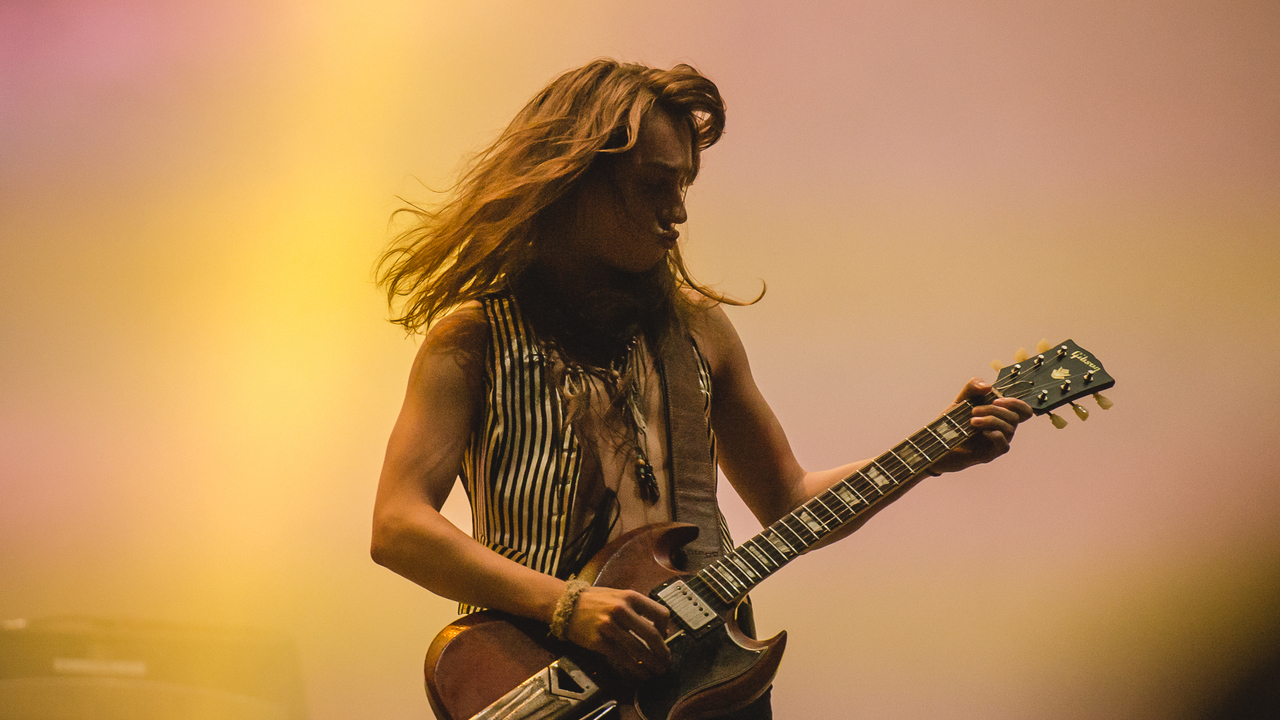 Jake Kiszka, guitarrista do Greta Van Fleet, durante o Lollapalooza 2019 (Foto: Camila Cara)