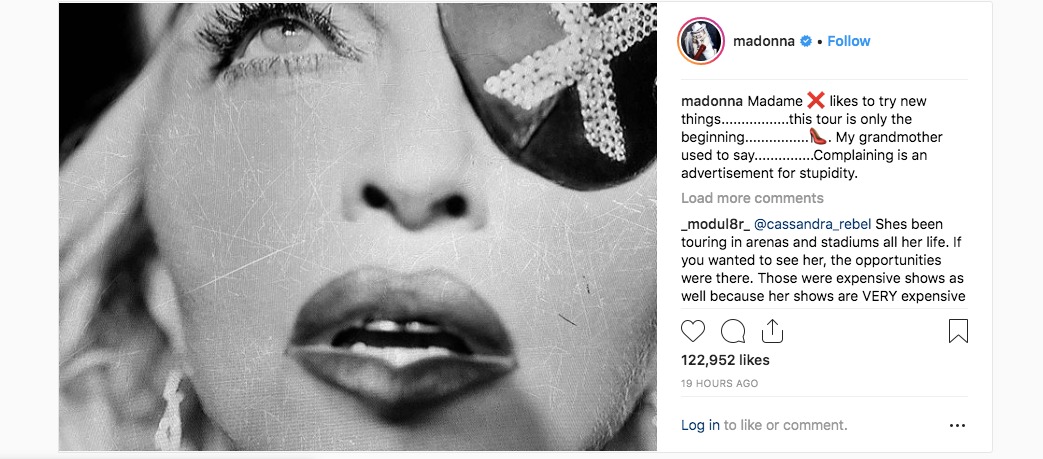 Post do Instagram da cantora Madonna (Foto: Reprodução)