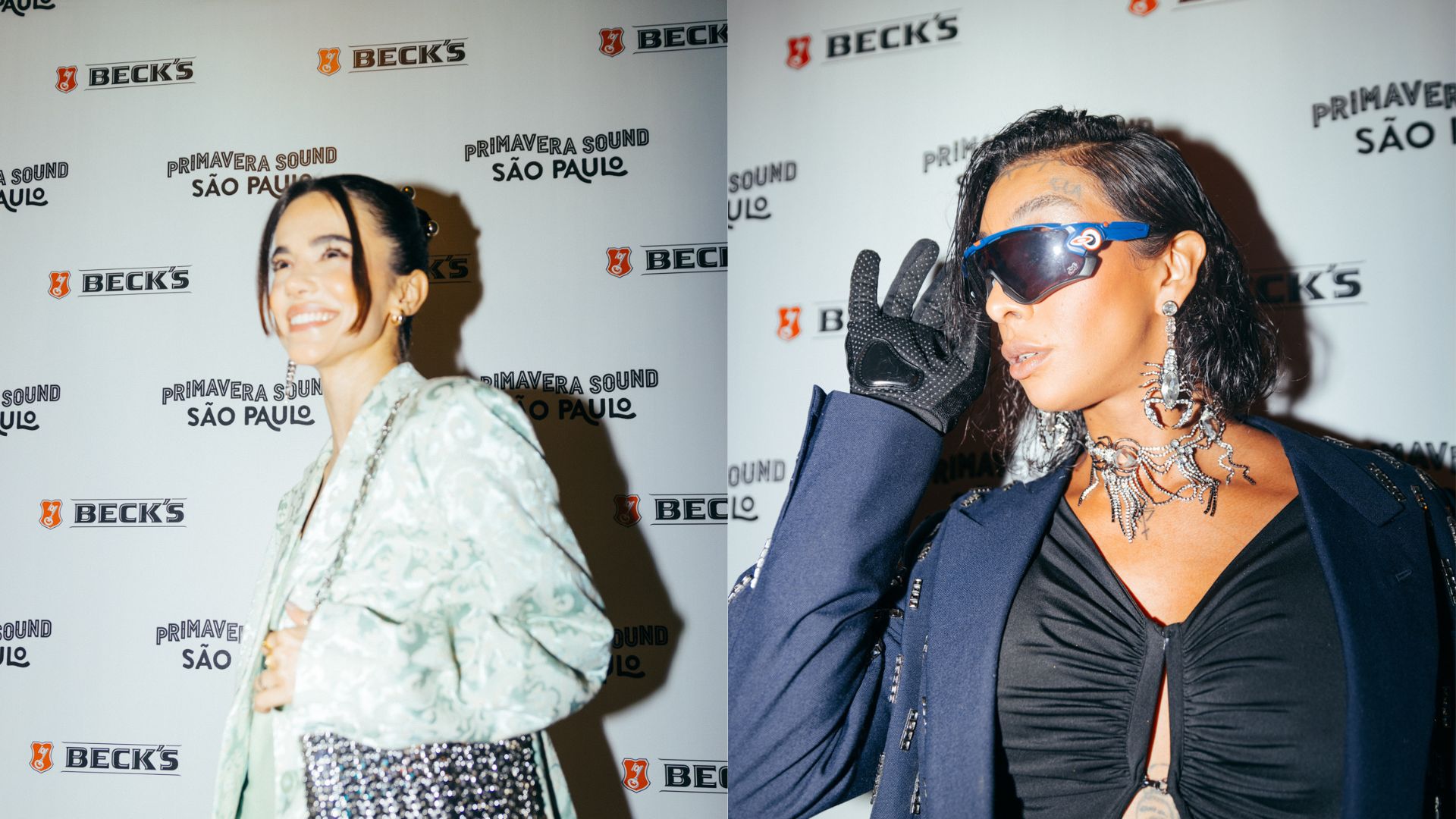 Manu Gavassi e Linn da Quebrada em vernissage da exposição conceitual Primavera Amarga, em São Paulo (Victor Manon)