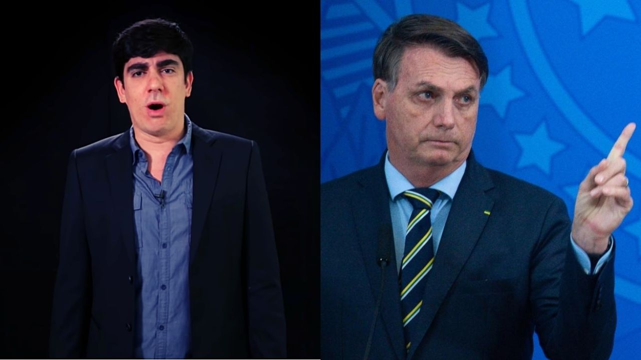Marcelo Adnet em imitação do presidente (Foto: Reprodução/Youtube) e Jair Bolsonaro (Foto: Andressa Anholete / Getty Images)