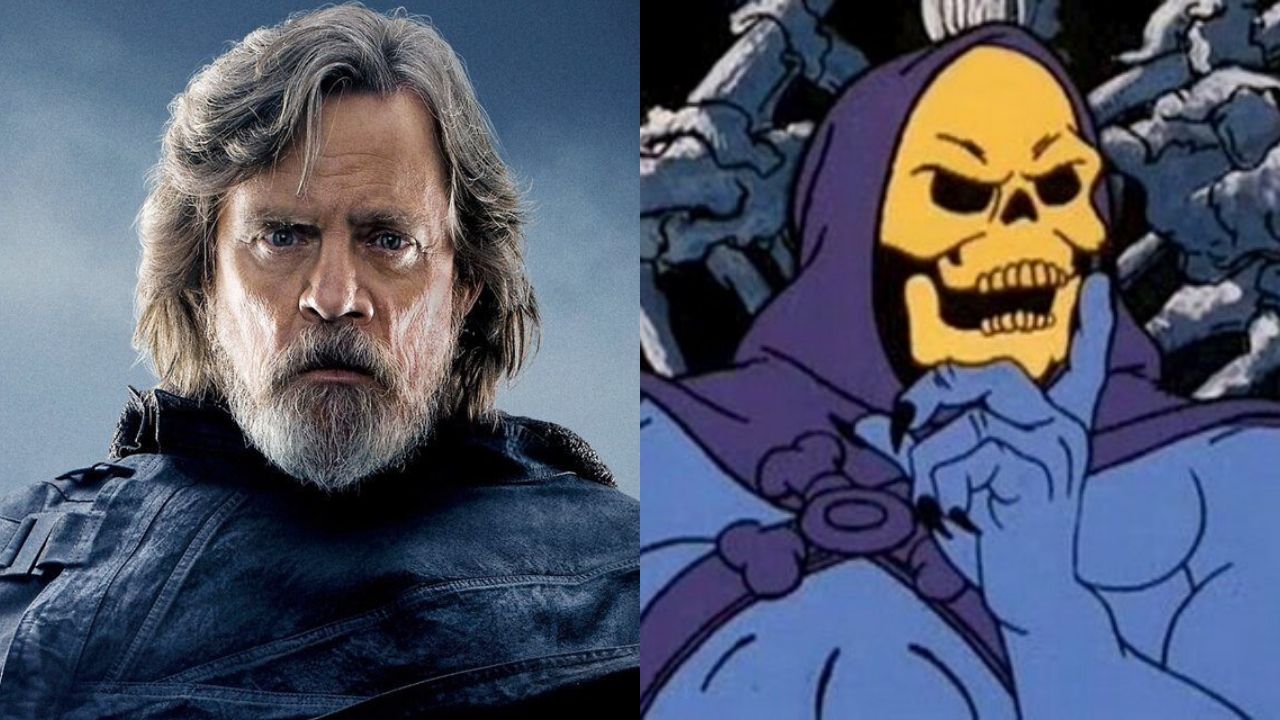 Mark Hamill como Luke Skywalker e Esqueleto (Foto 1: Reprodução/ Lucasfilm/ Foto 2: Reprodução)