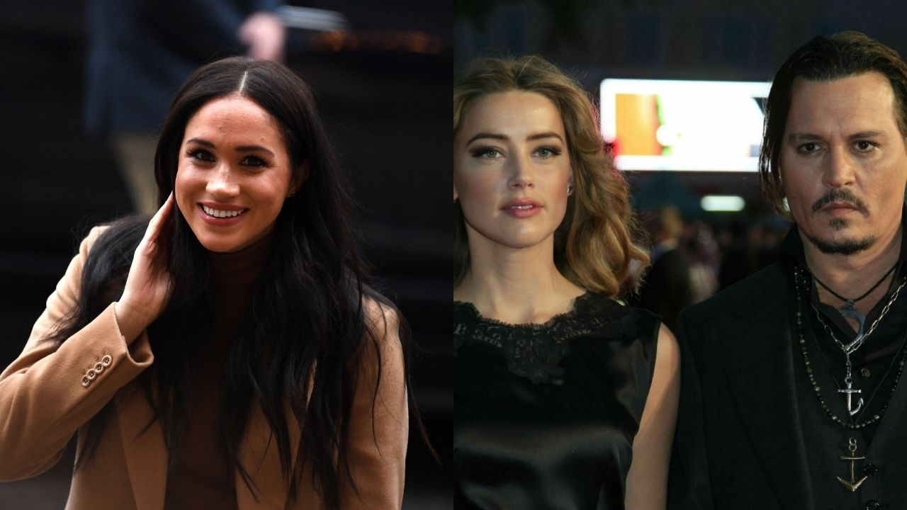 Meghan Markle (Foto: DANIEL LEAL-OLIVAS - WPA Pool/Getty Images), Amber Heard e Johnny Depp (Foto: Jonathan Brady / PA Wire Press Association via AP)