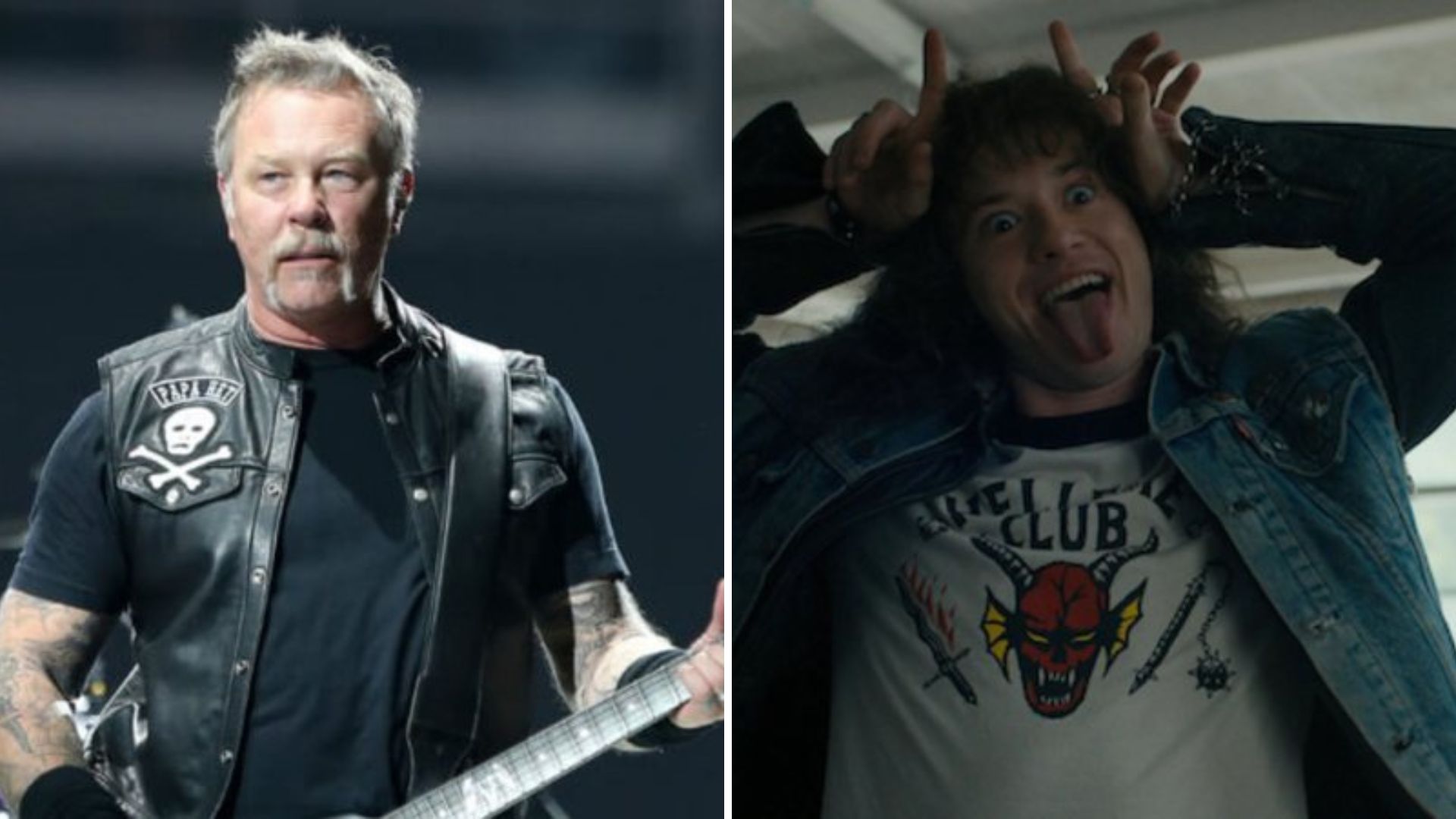 James Hetfield (Foto: Getty Images) e Joseph Quinn como Eddie Munson (Foto: Divulgação / Netflix)