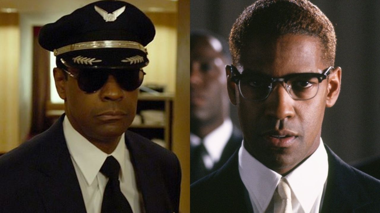 Denzel Washington em O Voo e Malcolm X (Foto: Reprodução)