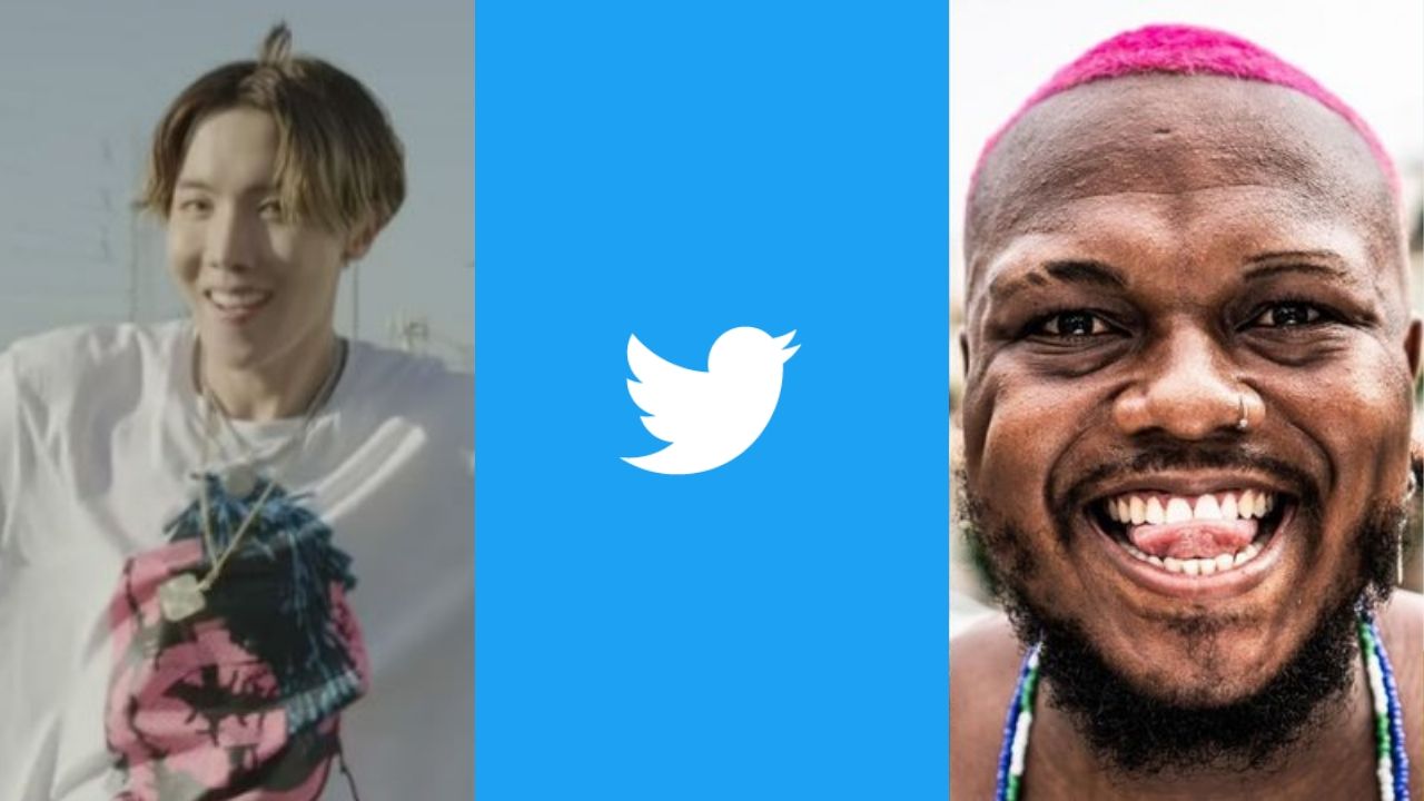 Montagem de J-Hope, do BTS (Foto: Reprodução), logo do Twitter (Foto: Reprodução) e Djonga (Foto: Daniel Assis/Divulgação)