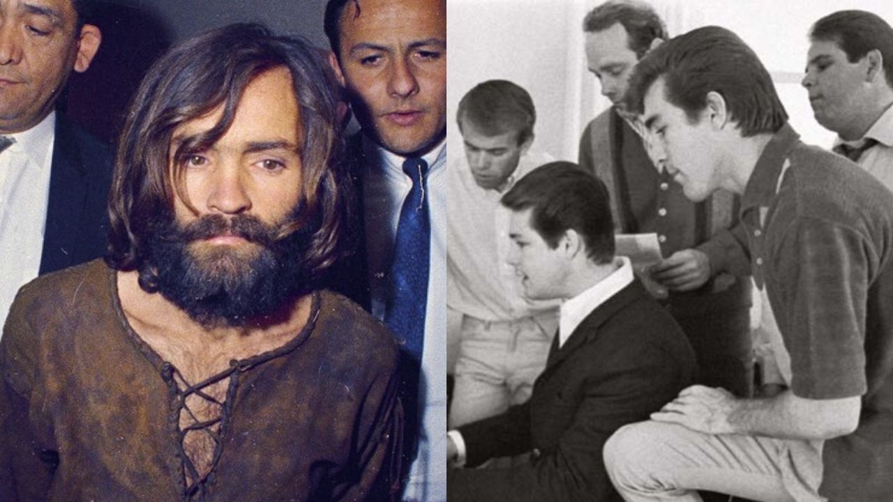 Charles Manson (Foto: AP) e os Beach Boys (Foto: Divulgação)