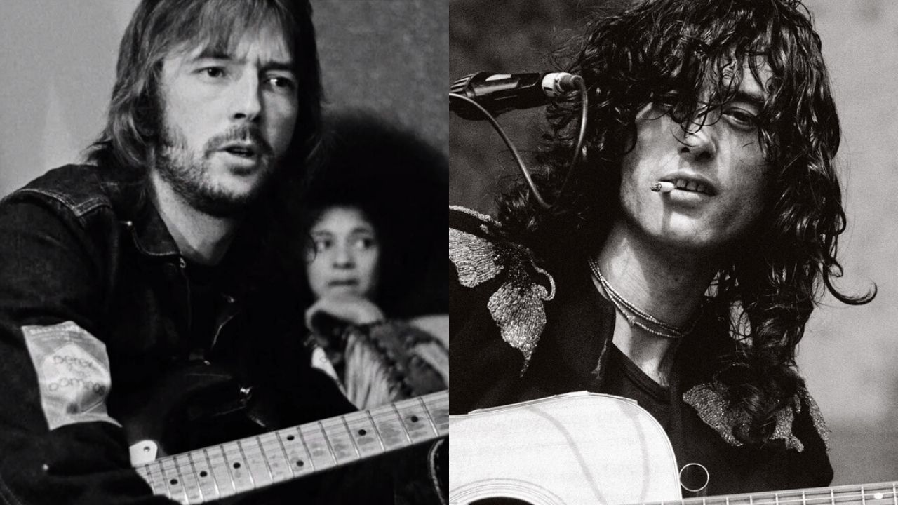 Montagem com Eric Clapton (Foto: Reprodução / YouTube) e Jimmy Page (Michael Zagaris Photography LLC e Reel Art Press)
