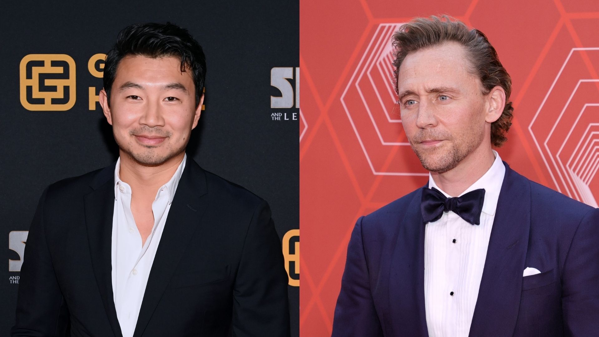 Montagem de Simu Liu (Foto: Ryan Emberley/Getty Images for Disney) e Tom Hiddleston (Foto: Jamie McCarthy/Getty Images for Tony Awards Productions)