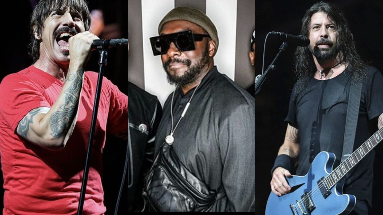 Red Hot Chili Peppers no Lollapalooza 2018, The Black Eyed Peas e Foo Fighters (Foto: Andréia Takaishi; Reprodução/Instagram; Greg Allen/AP)
