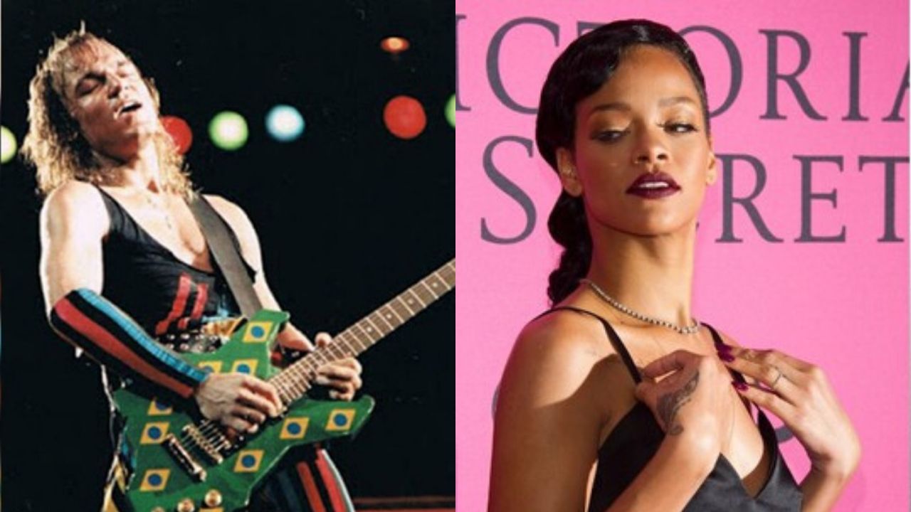 Matthias Jabs, do Scorpions (Foto: Scorpions Brazil), e Rihanna (Foto: Charles Sykes)