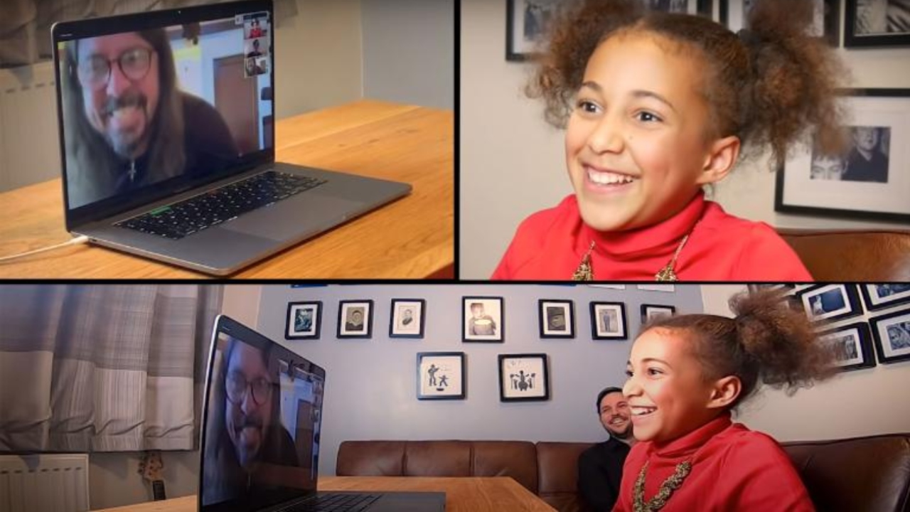 Nandi Bushell em chamada de vídeo com Dave Grohl (Foto: YouTube / Reprodução)