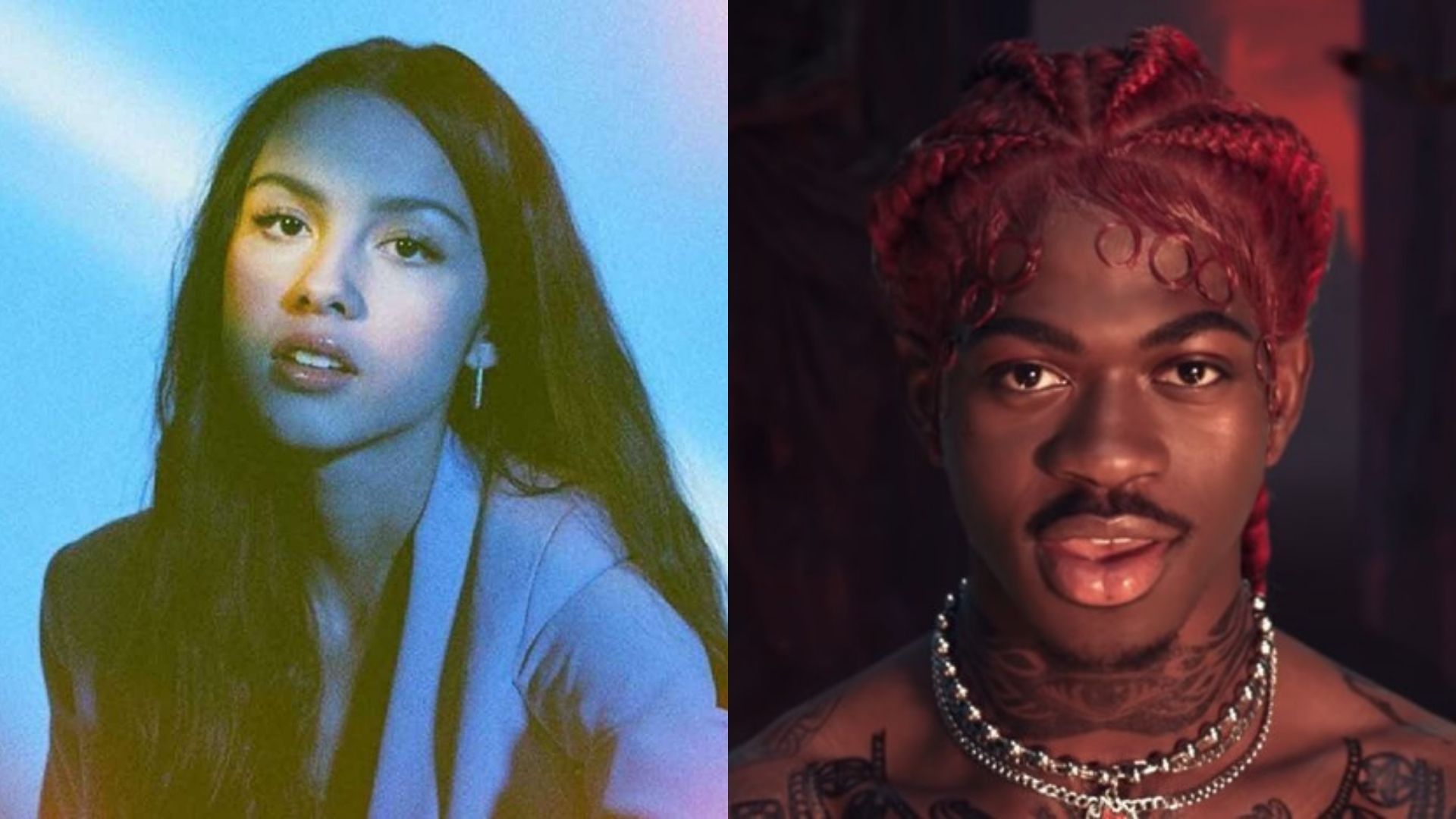 Olivia Rodrigo (Foto: Divulgação) e Lil Nas X em MONTERO (Foto: Divulgação)