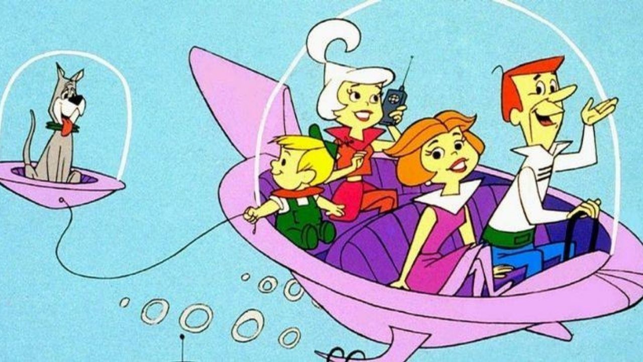 família jatson viajando em nave espacial