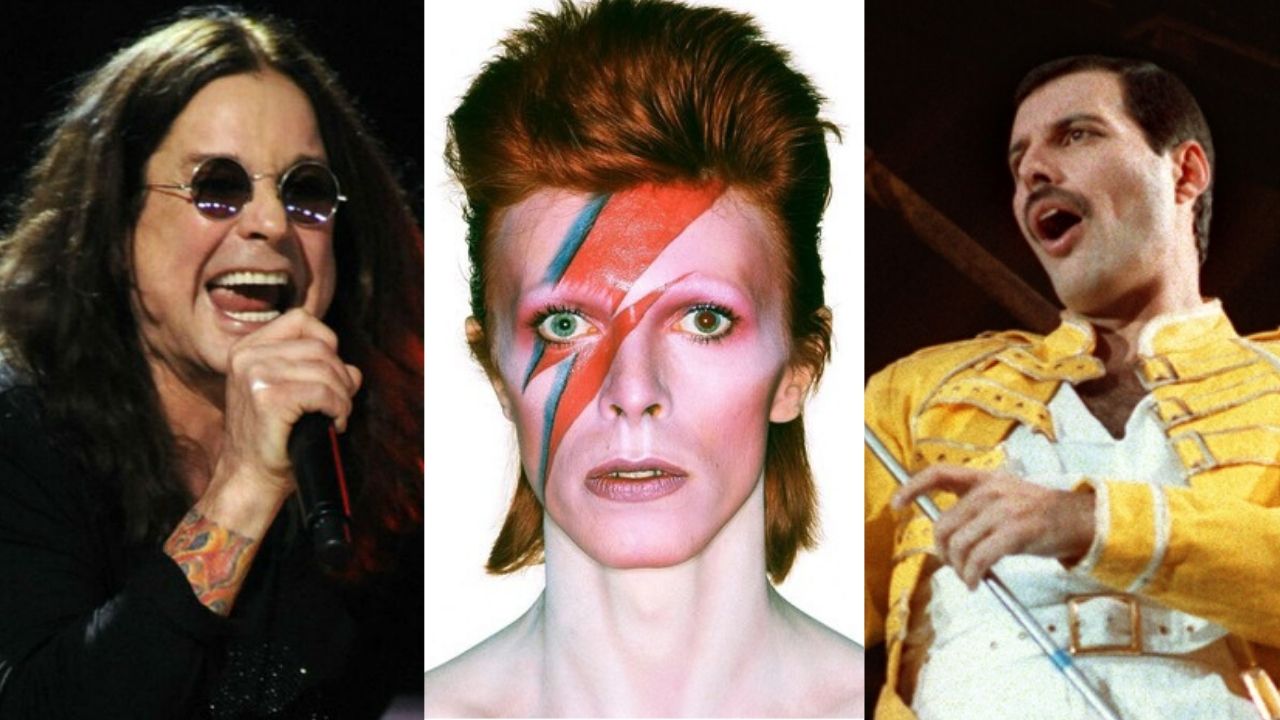 Ozzy Osbourne, David Bowie e Freddie Mercury (Foto 1: Henny Ray Abrams/AP/ Foto 2: Divulgação/ Foto 3: AP)