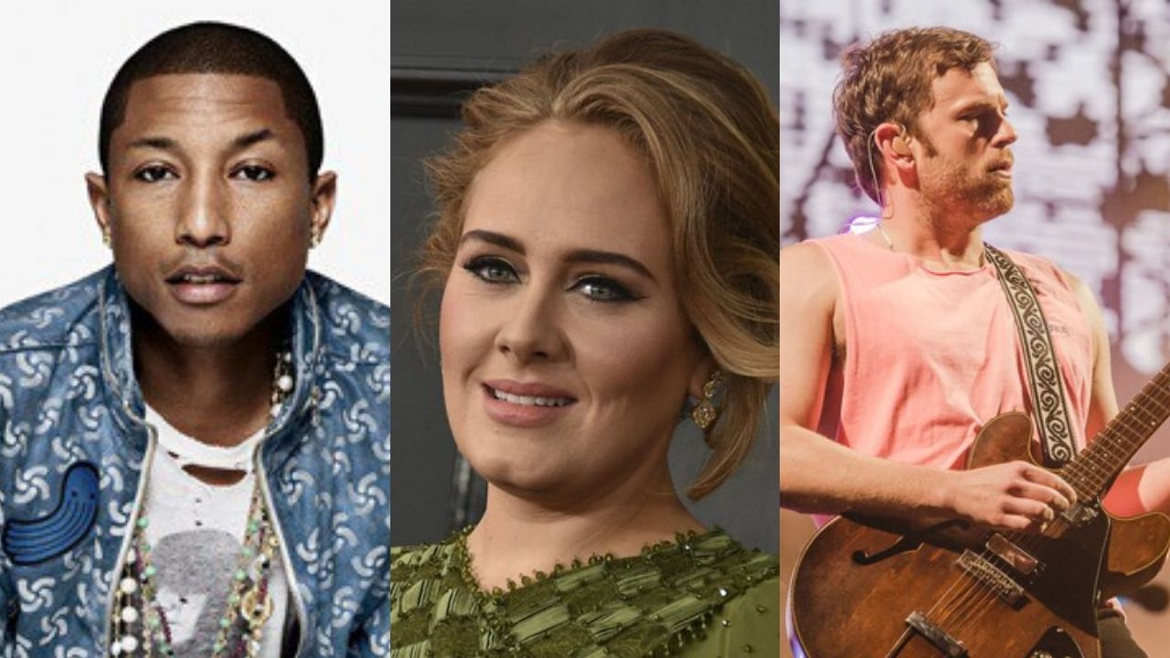 Pharrell Williams, Adele e Caleb Followill (Foto 1: Reprodução) (Foto 2: Jordan Strauss / invision / AP) (Foto 3: Camila Cara)