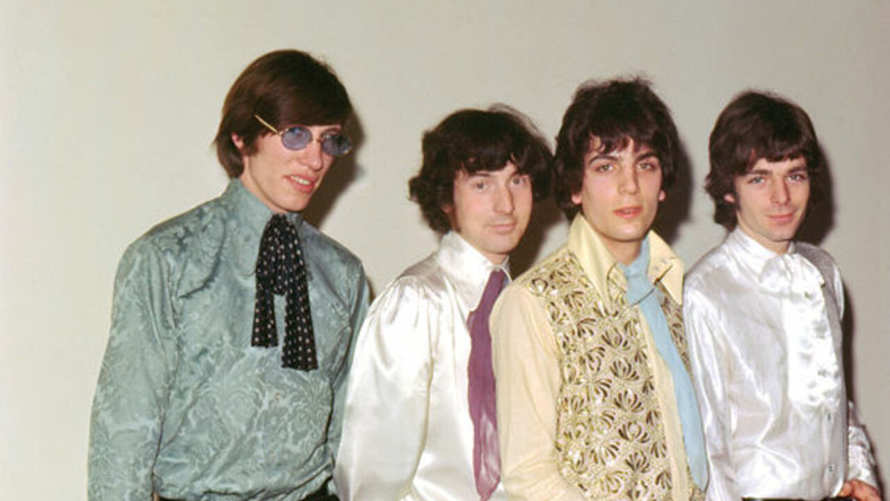 A formação original do Pink Floyd com Waters, Mason, Barrett e Wright (à partir da esq.) em uma entrevista coletiva à imprensa em Londres, em março de 1967 (Foto: JEFF ALLEN/CACHE AGENCY)