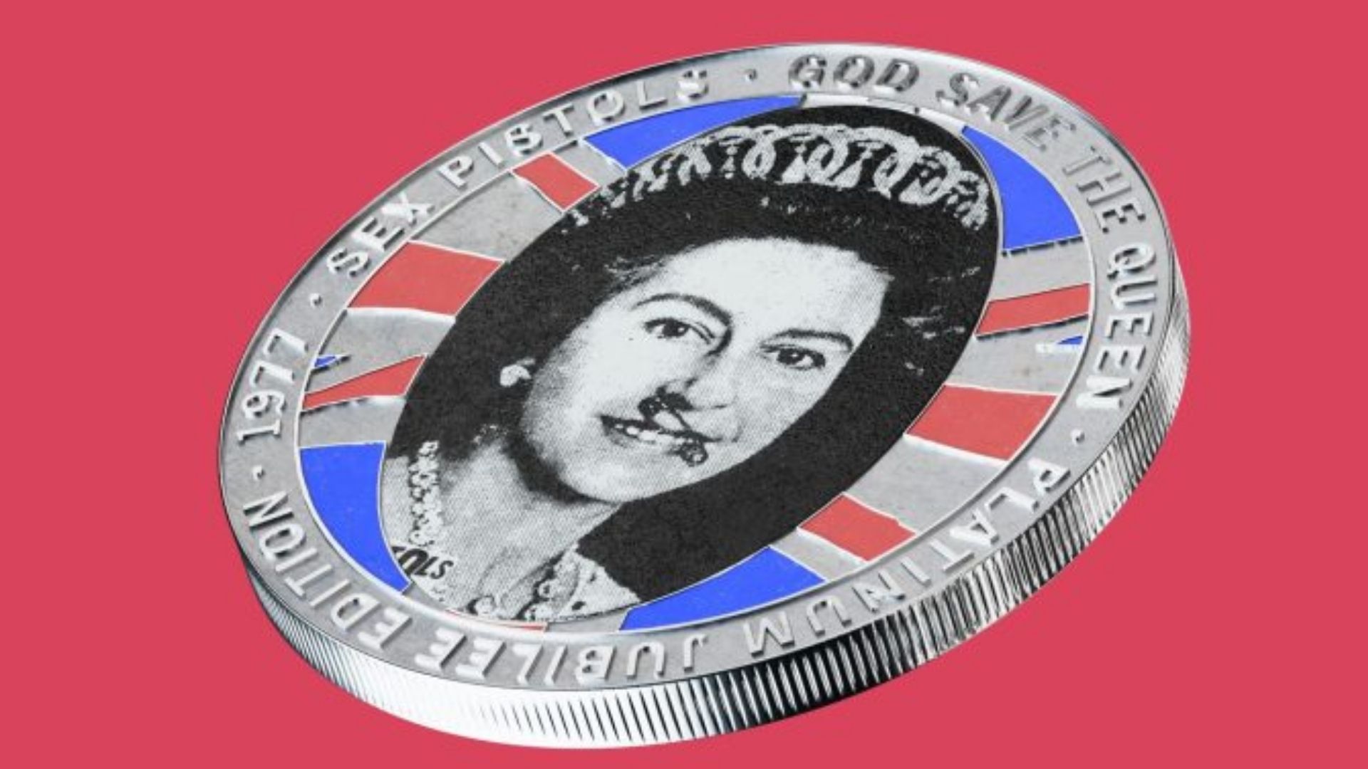Moeda Comemorativa Pistol Mint do Sex Pistols para o Jubileu de Platina da Rainha Elizabeth II