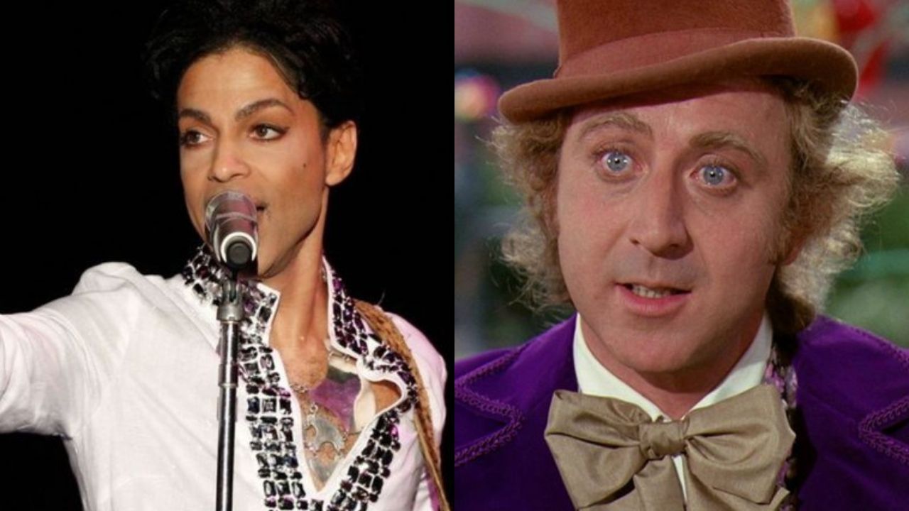 Prince (Foto: Kevin Winter/Getty Images) e Willy Wonka de A Fantástica Fábrica de Chocolate, de 1971 (Foto: Reprodução)