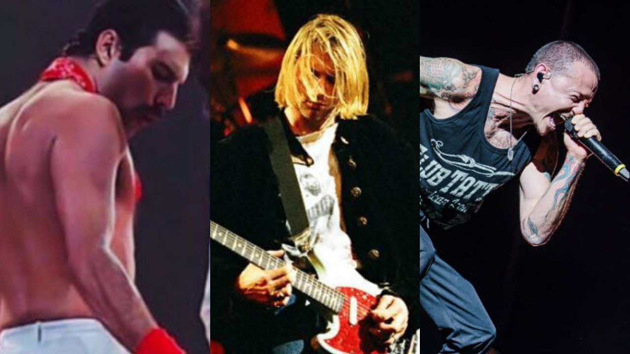 Queen, Nirvana e Chester Bennington (Foto 1: Reprodução / Instagram / Foto 2: Jeff Kravitz / Filmmagic / Foto 3: Eduardo Magalhaes / Divulgação)