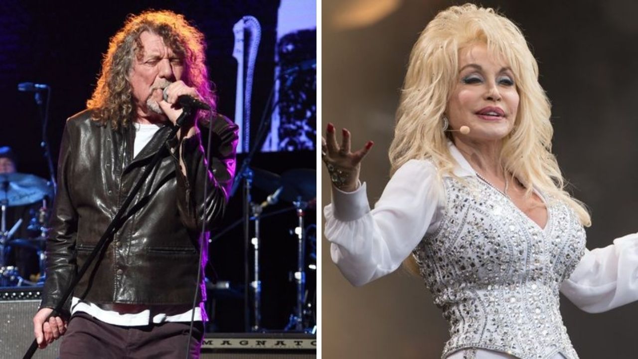 Robert Plant (Foto: Jamie McCarthy/Getty Images) e Dolly Parton no Glastonbury Festival (Foto: Getty Images / Ian Gavan / Equipe)