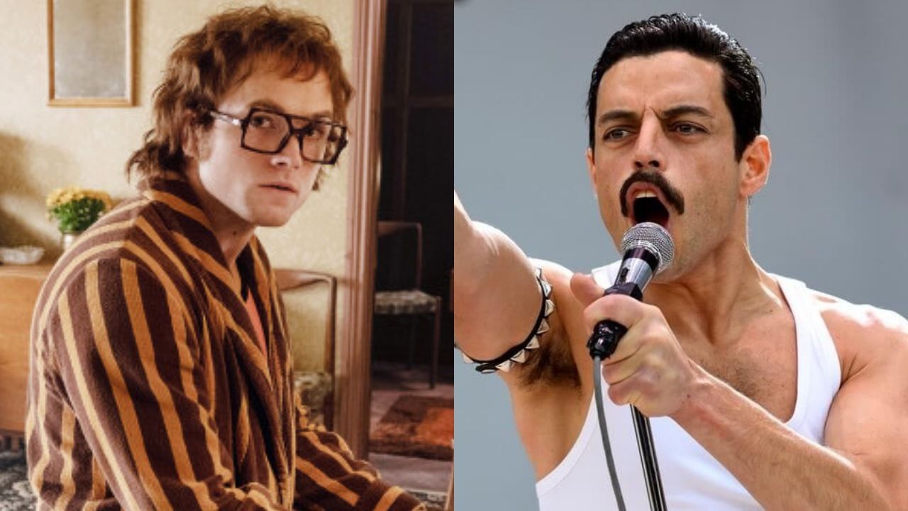 Taron Egerton como Elton John e Rami Malek como Freddie Mercury (Foto: Montagem/Reprodução)