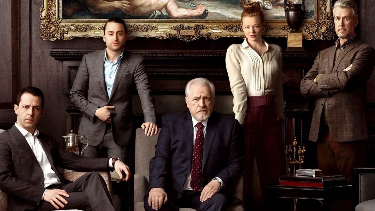 Da esquerda para a direita: Jeremy Strong, Kieran Culkin, Brian Cox, Sarah Snook e Alan Ruck (Foto: Divulgação/HBO)