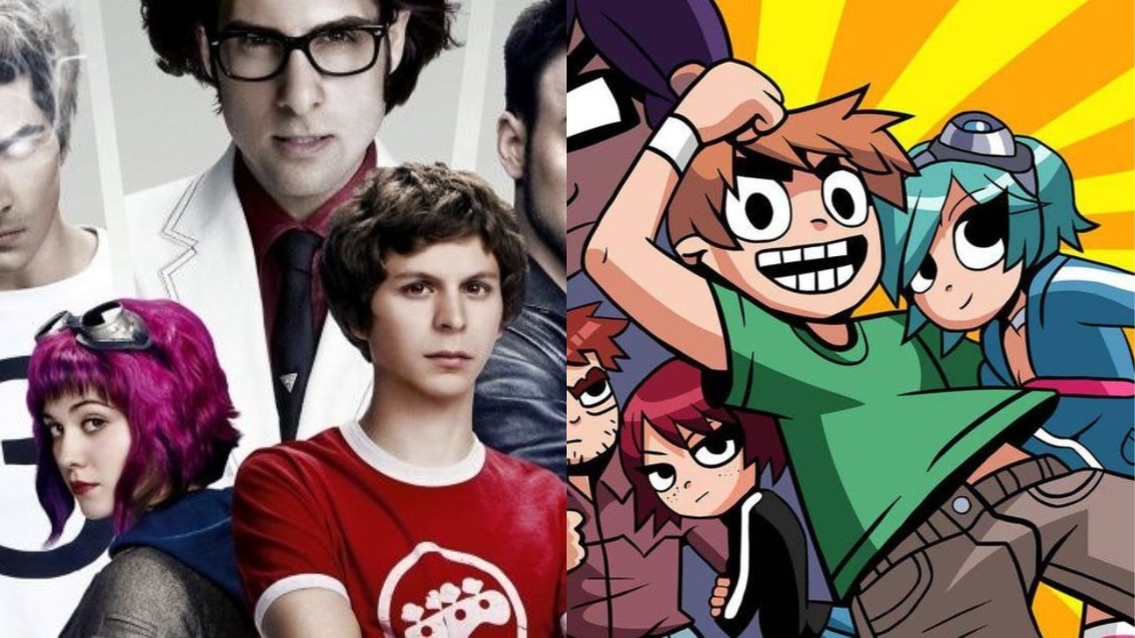 Personagens do filme de Scott Pilgrim contra o Mundo (Foto: Divulgação/Universal) e dos quadrinhos (Foto: Divulgação)