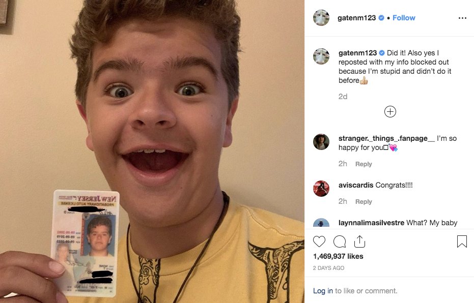 Post do Instagram Gaten Matarazzo