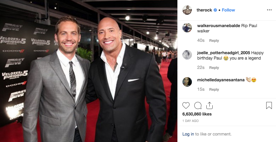 Post de Dwayne Johnson no Instagram