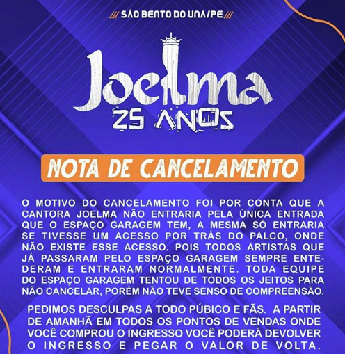 nota de esclarecimento show Joelma