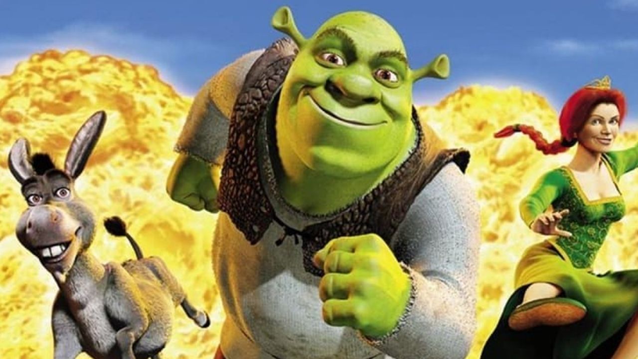 Burro, Shrek e Fiona correndo de uma explosão (Foto: Divulgação / Dreamworks)