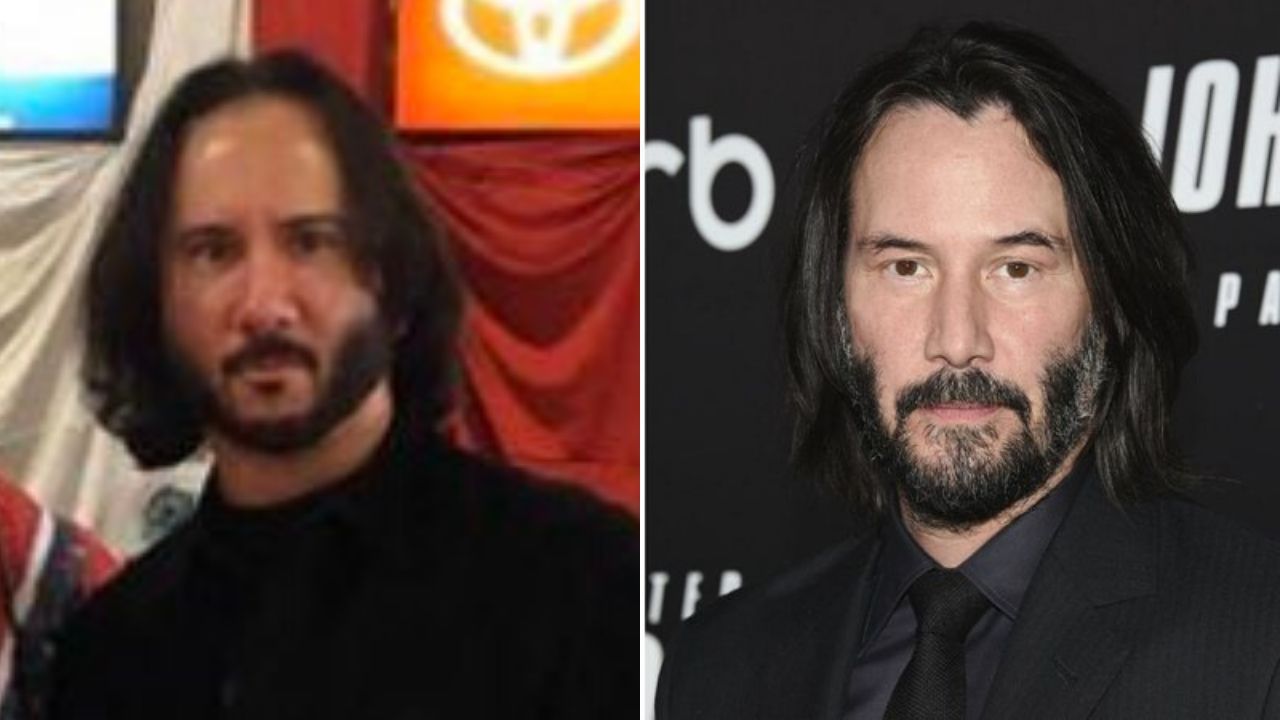 Sósia de Keanu Reeves e Keanu Reeves (Foto 1: Reprodução / Twitter e Foto 2: Evan Agostini Invision / AP)