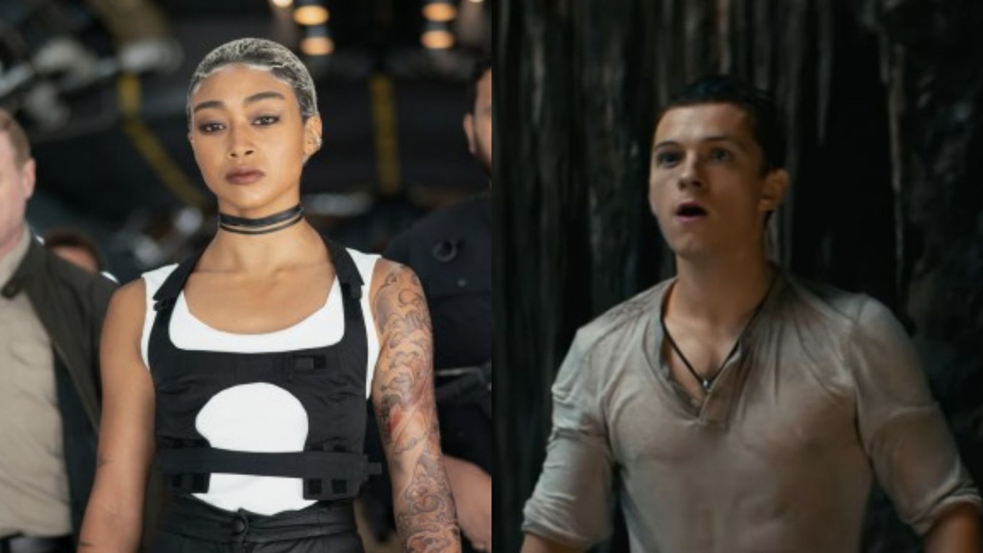 Tati Gabrielle e Tom Holland em Uncharted: Fora do Mapa (Foto: Reprodução /Twitter)