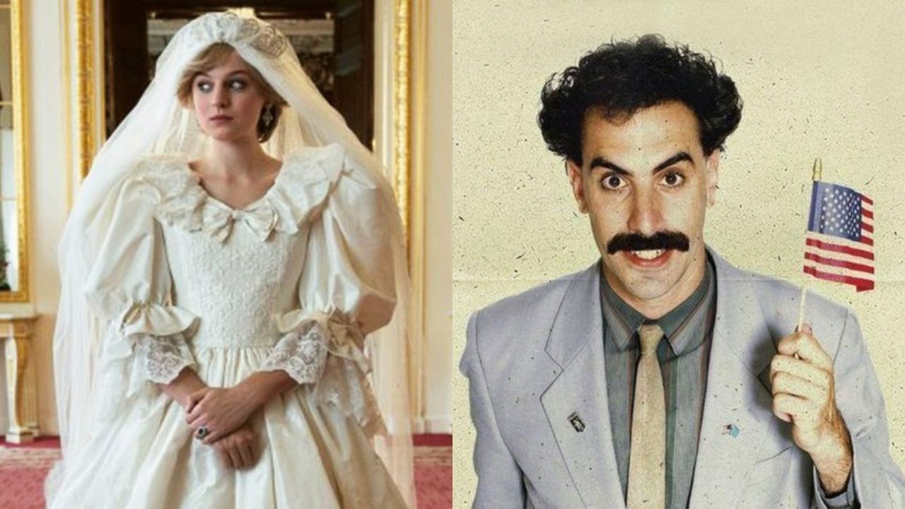 The Crown (Foto: Netflix / Divulgação) e Borat: Fita de Cinema Seguinte (Foto: Reprodução/Amazon Prime Video)