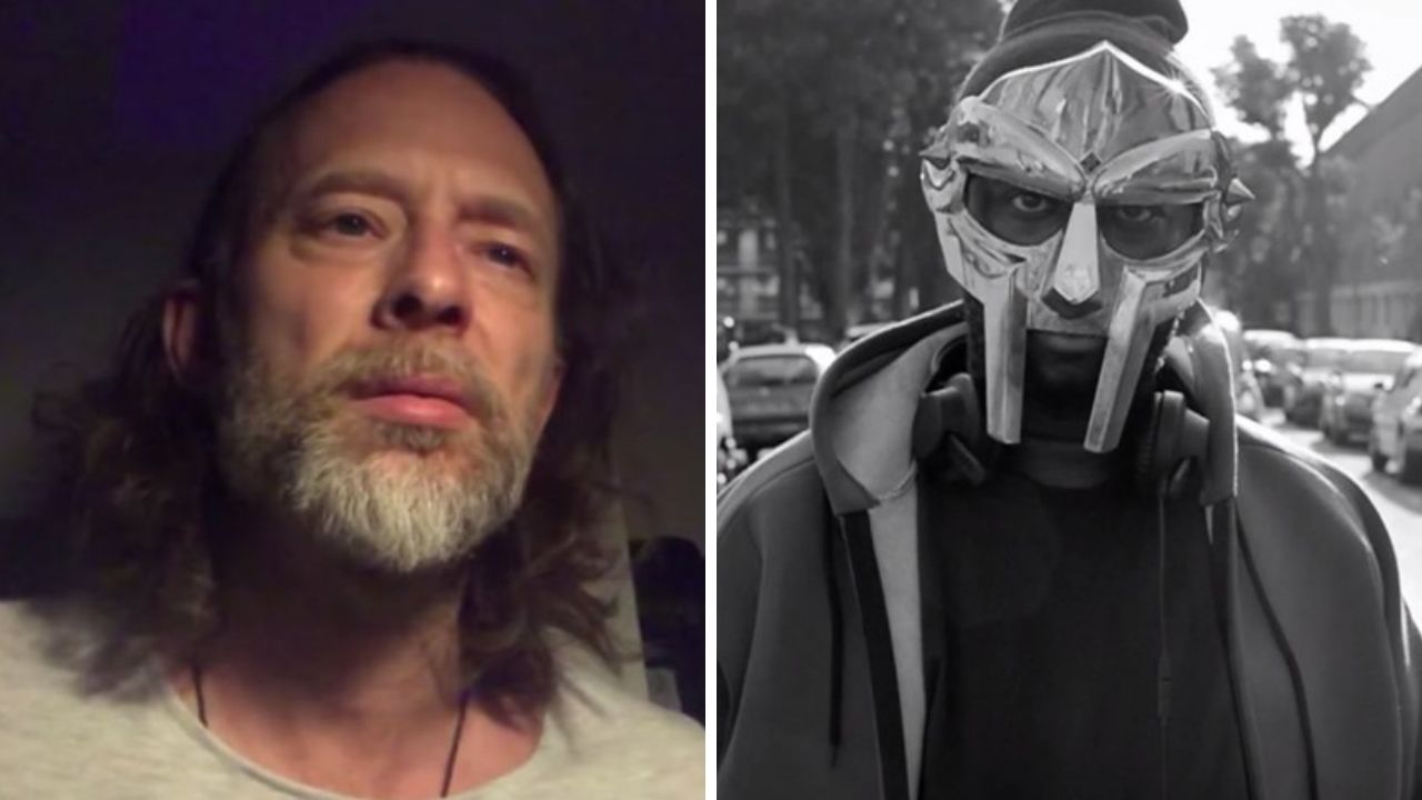 Thom Yorke ao vivo no Tonight Show com Jimmy Fallon (Foto: YouTube / Reprodução) e MF Doom (Foto: Reprodução)