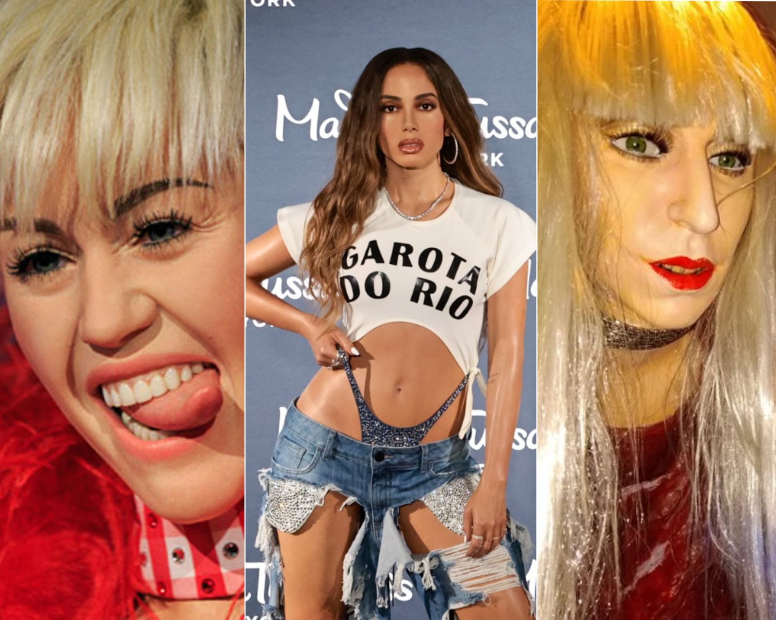 Anitta revela estátua de cera em Nova York; ao lado dela, réplicas de Miley Cyrus e de Lady Gaga