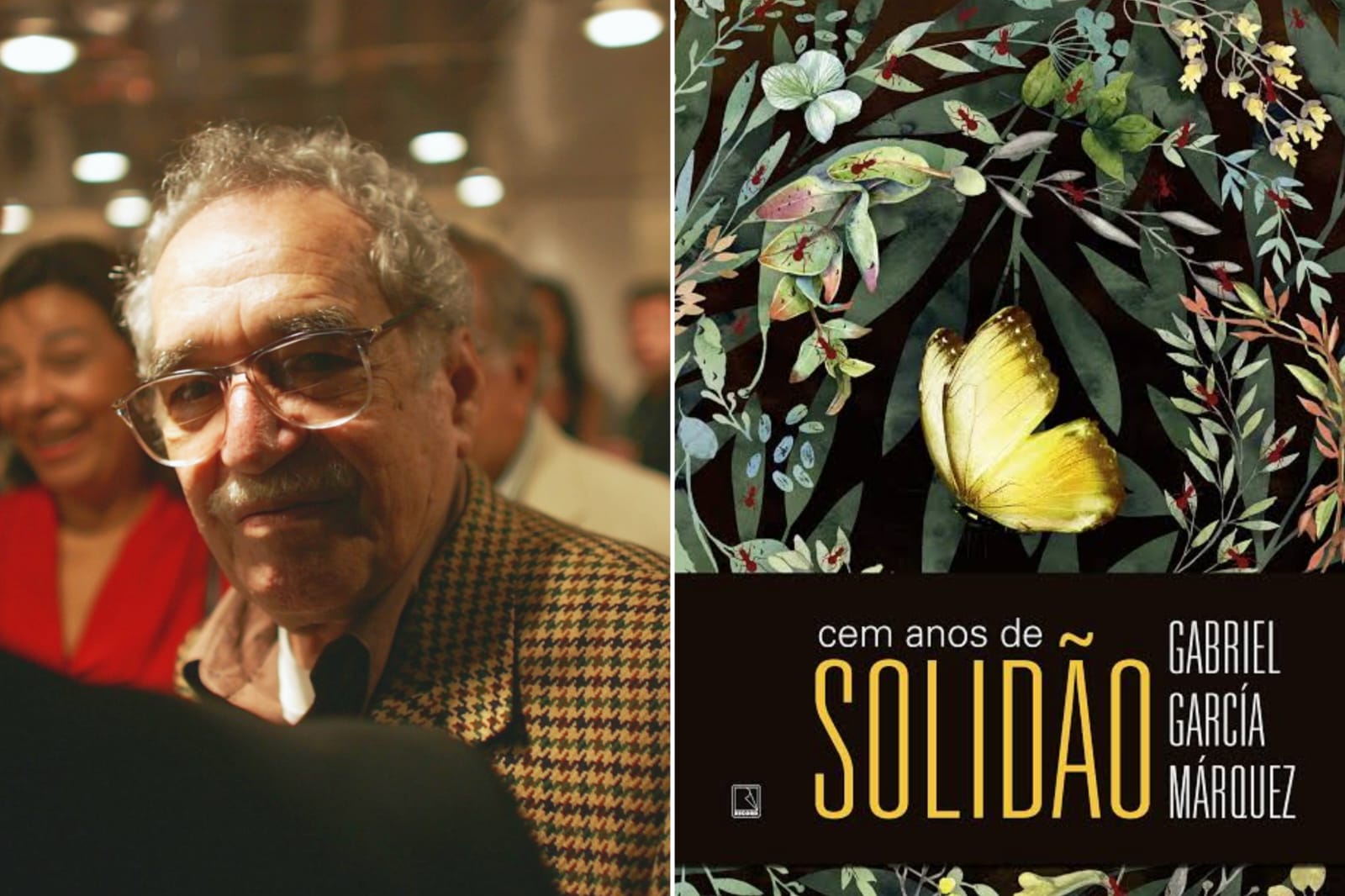 Gabriel Gacía Marquez e a capa de Cem Anos de Solidão (Reprodução/Getty Images)